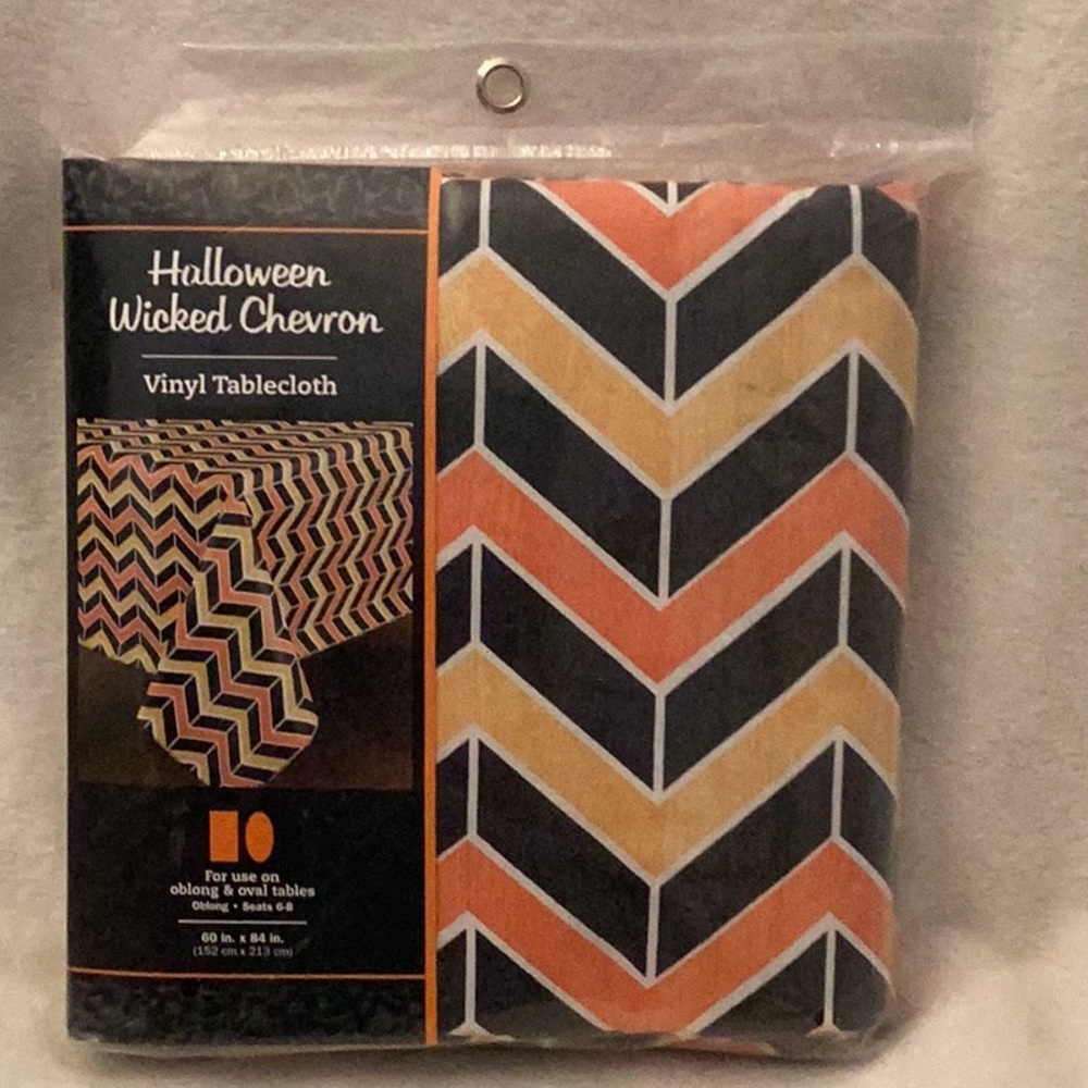 Halloween Wicked Chevron Vinyl Tablecloth ~ 60" x 84" ~ NIP